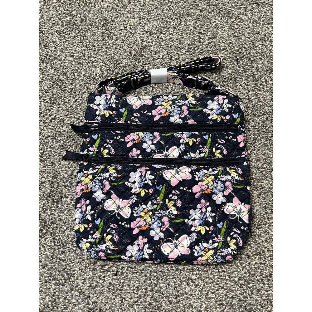 New Vera Bradley Bloom Boom Navy Triple Zip Hipster crossbody purse bag